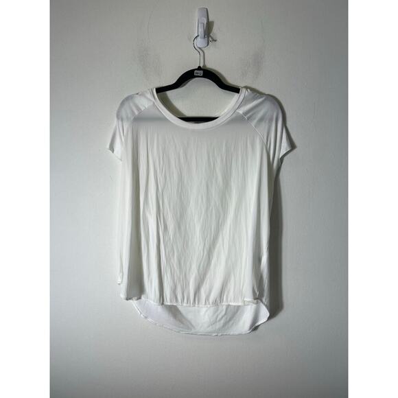 lola & sophie White Mixed Media Cap Sleeve Blouse Sz L - Picture 1 of 3